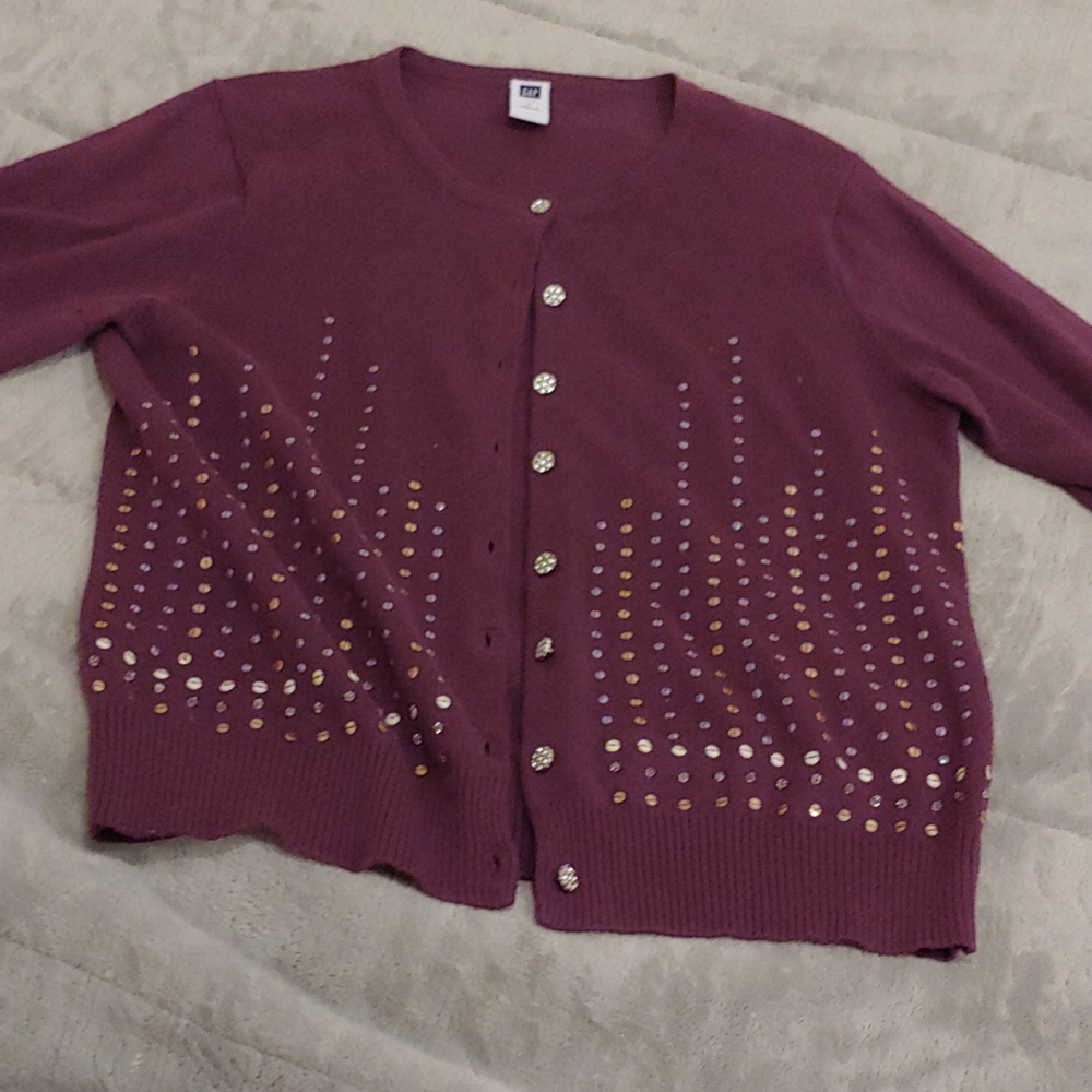 Plum Cardigan with Sparkly Buttons and Sparkles